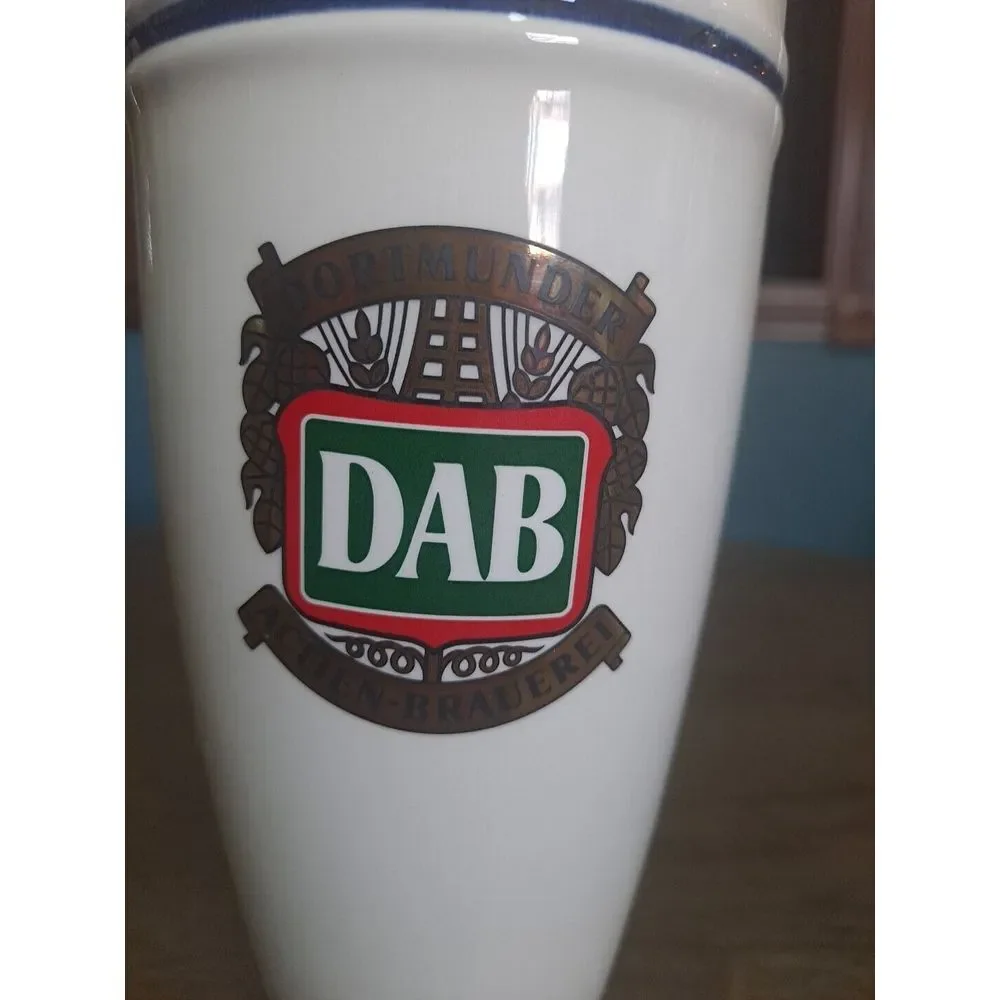 DAB Dortmunder Actien Brauerei White Ceramic Pilsner Drinking Glass 9.5